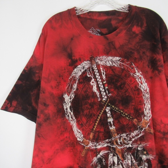 THE MOUNTAIN Native American Feather Dreamcatcher Red/Black Tie-Dye Tee Mens 2XL - Picture 2 of 11